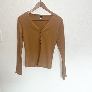 Old Navy Tan Ribbed Long Sleeve V Neck Top
